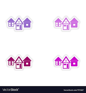 Assembly realistic sticker design on paper houses vector image