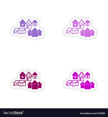 Assembly realistic sticker design on paper houses vector image