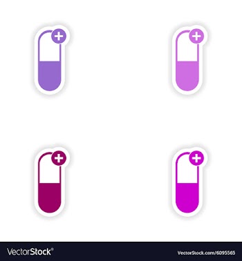 Assembly realistic sticker design on paper pills vector image