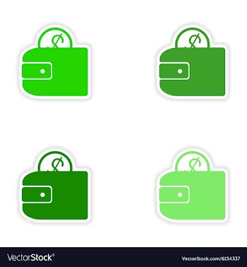 Assembly realistic sticker design on paper purses vector image