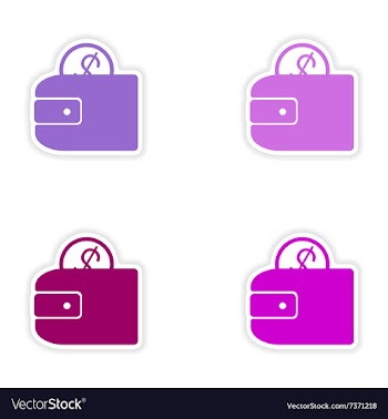 Assembly realistic sticker design on paper purses vector image