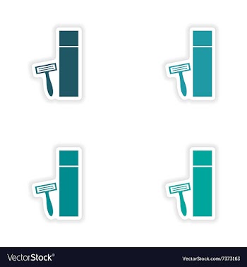 Assembly realistic sticker design on paper shaver vector image