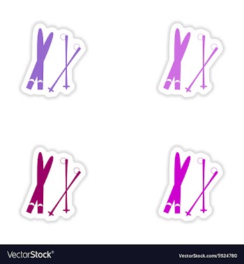 Assembly realistic sticker design on paper skis vector image