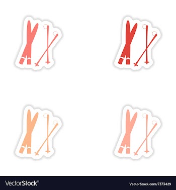 Assembly realistic sticker design on paper skis vector image