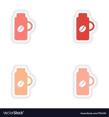 Assembly realistic sticker design on paper thermos vector image