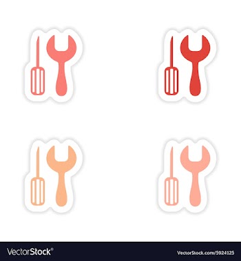 Assembly realistic sticker design on paper toolbox vector image