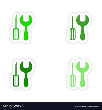 Assembly realistic sticker design on paper toolbox vector image