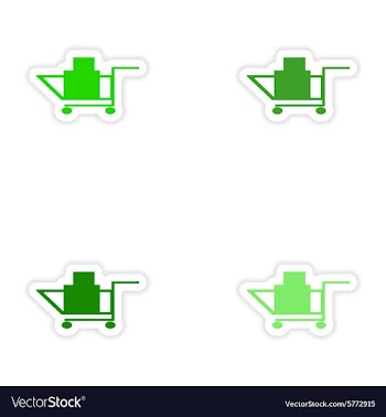 Assembly realistic sticker design on paper trolley vector image