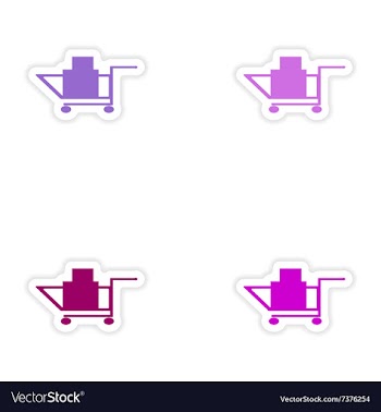 Assembly realistic sticker design on paper trolley vector image