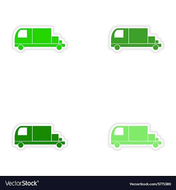 Assembly realistic sticker design on paper trucks vector image