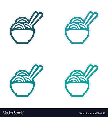 Assembly sticker Asian dish of noodles and vector image