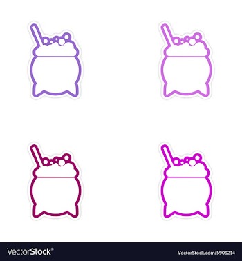 Assembly sticker pot of boiling potion on a white vector image