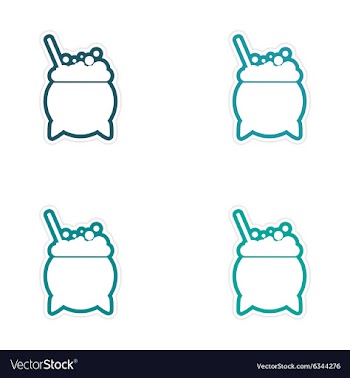 Assembly sticker pot of boiling potion on a white vector image
