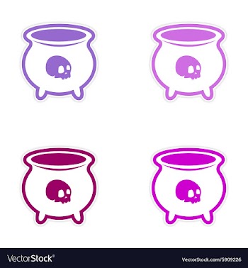 Assembly sticker witches cauldron with a skull on vector image