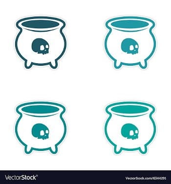 Assembly sticker witches cauldron with a skull on vector image