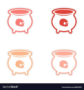 Assembly sticker witches cauldron with a skull on vector image