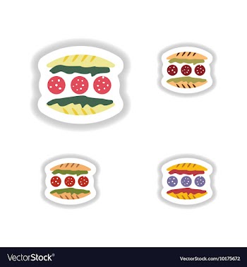 Assembly stickers burger with sausage and salad vector image