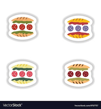 Assembly stickers burger with sausage and salad vector image