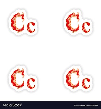 Assembly stickers fiery font red letter C on white vector image