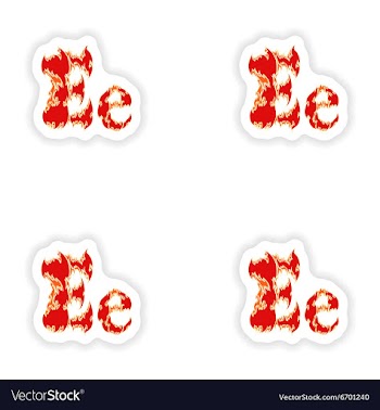 Assembly stickers fiery font red letter E on white vector image