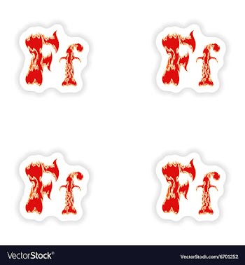 Assembly stickers fiery font red letter F on white vector image
