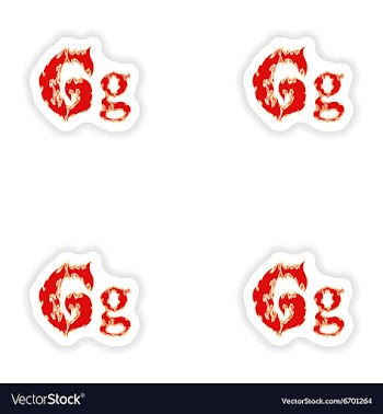 Assembly stickers fiery font red letter G on white vector image