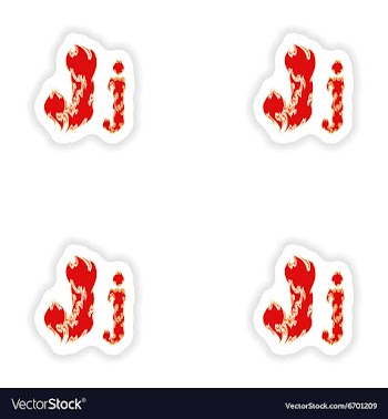 Assembly stickers fiery font red letter J on white vector image