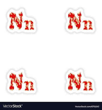 Assembly stickers fiery font red letter N on white vector image
