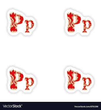 Assembly stickers fiery font red letter P on white vector image