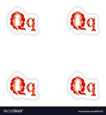 Assembly stickers fiery font red letter Q on white vector image