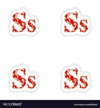 Assembly stickers fiery font red letter S on white vector image