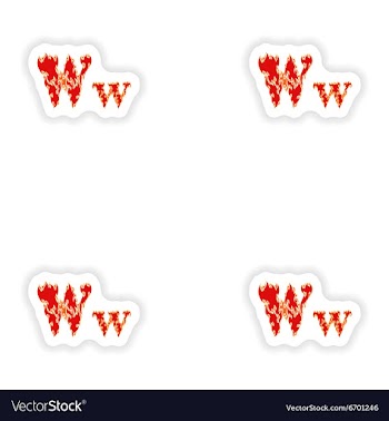 Assembly stickers fiery font red letter W on white vector image