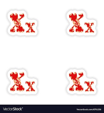 Assembly stickers fiery font red letter X on white vector image