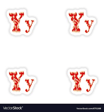 Assembly stickers fiery font red letter Y on white vector image