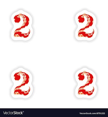 Assembly stickers fiery font red number 2 on white vector image