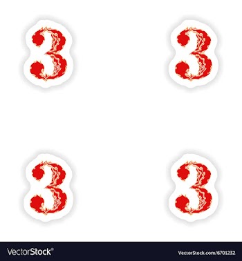 Assembly stickers fiery font red number 3 on white vector image