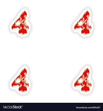 Assembly stickers fiery font red number 4 on white vector image