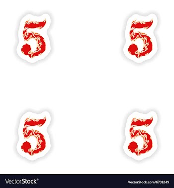 Assembly stickers fiery font red number 5 on white vector image