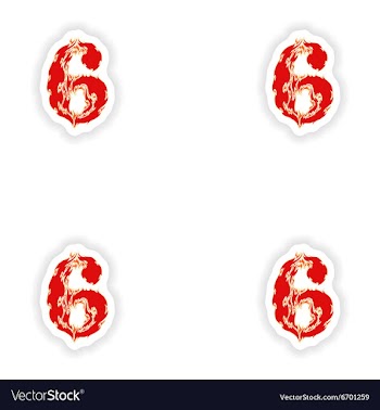 Assembly stickers fiery font red number 6 on white vector image