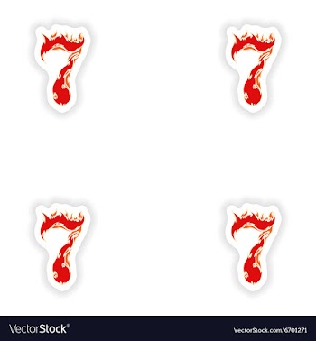 Assembly stickers fiery font red number 7 on white vector image