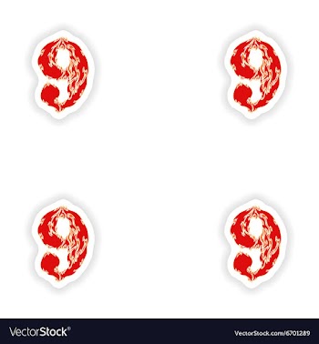 Assembly stickers fiery font red number 9 on white vector image