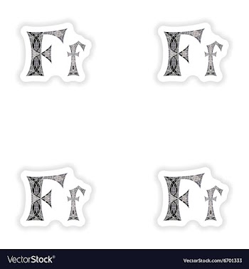 Assembly stickers Low poly letter F in gray mosaic vector image