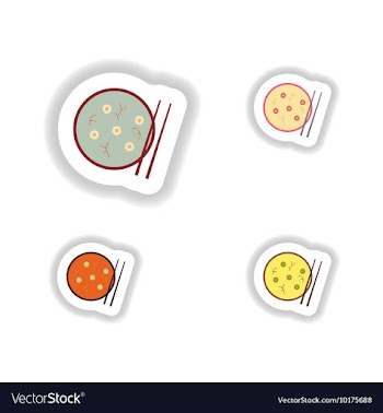 Assembly stickers on white miso soup and sticks vector image