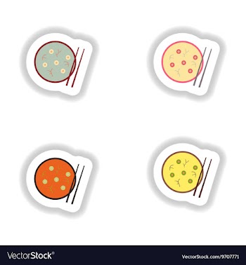 Assembly stickers on white miso soup and sticks vector image
