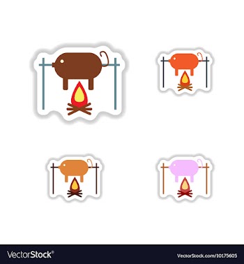 Assembly stickers pig roasted on a fire vector image