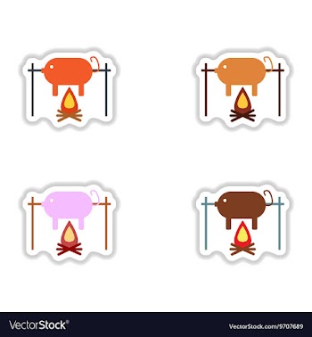 Assembly stickers pig roasted on a fire vector image
