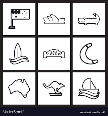 Assembly stylish black and white icons Australia vector image