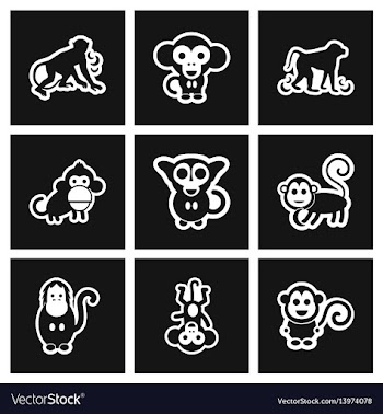 Assembly stylish black and white icons monkey vector image