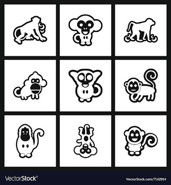 Assembly stylish black and white icons monkey vector image