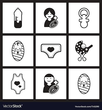 Assembly stylish black and white icons motherhood vector image